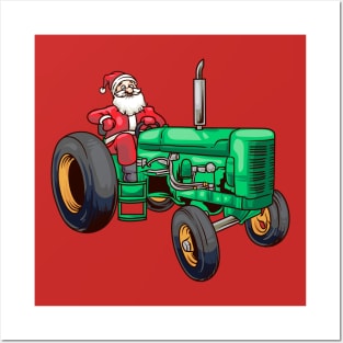 Farmer Santa Claus Farm Farming Tractor Christmas Posters and Art